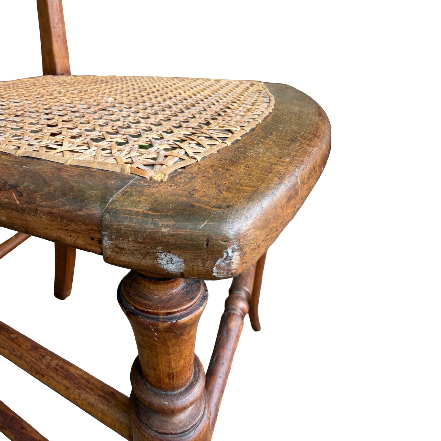 Ornate Victorian Spindle Back Chair - Woven Rattan Accent Seat - Walnut 83cm