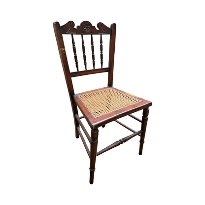 Antique Victorian Carved Bedroom Chair - Spindle Back Woven Cane Side Chair 81cm