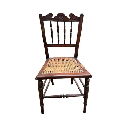 Antique Victorian Carved Bedroom Chair - Spindle Back Woven Cane Side Chair 81cm