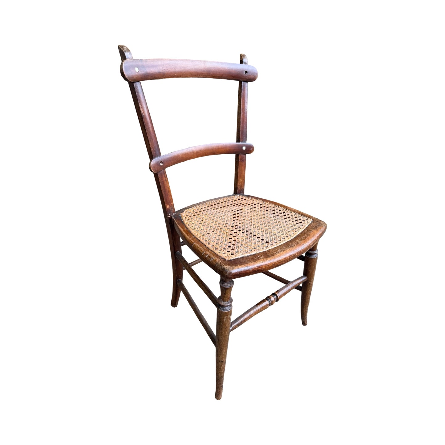 Antique Victorian Walnut Side Chair - Ornate Spindle Back & Woven Cane Bedroom Seat