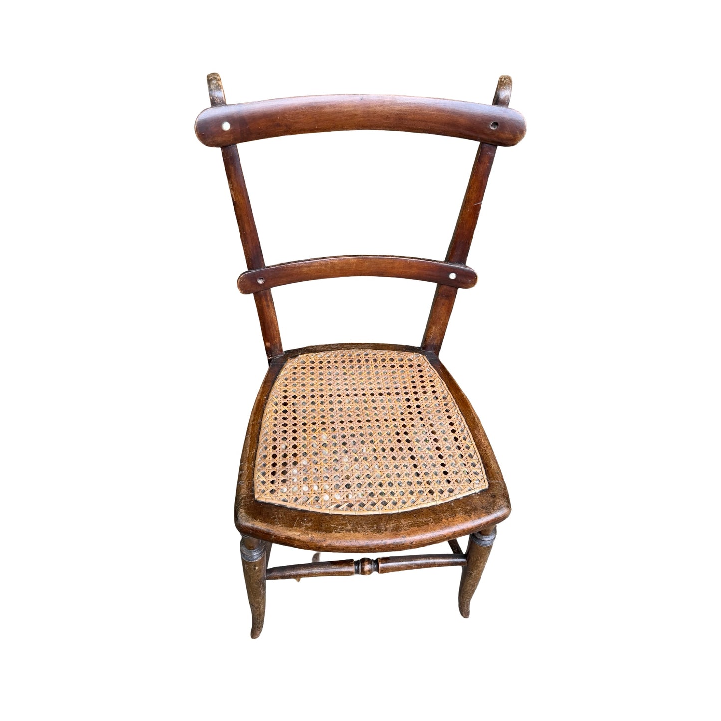 Antique Victorian Walnut Side Chair - Ornate Spindle Back & Woven Cane Bedroom Seat