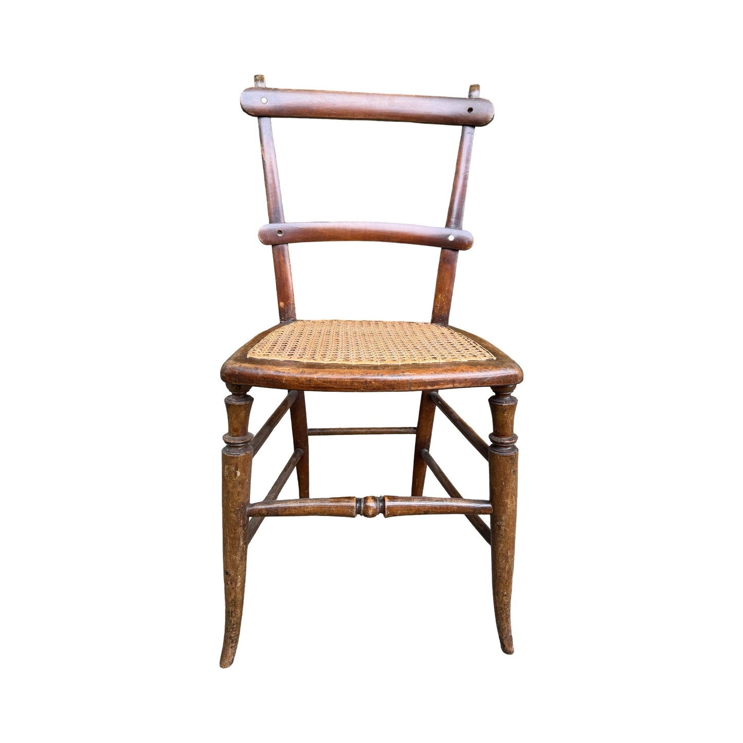 Antique Victorian Walnut Side Chair - Ornate Spindle Back & Woven Cane Bedroom Seat