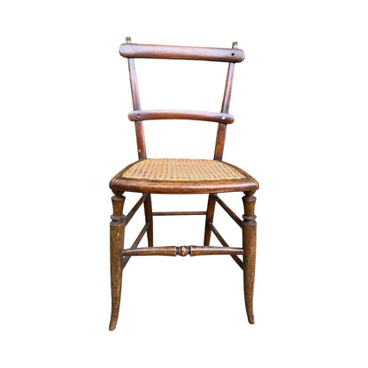 Antique Victorian Walnut Side Chair - Ornate Spindle Back & Woven Cane Bedroom Seat