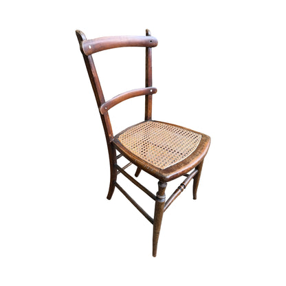 Antique Victorian Walnut Side Chair - Ornate Spindle Back & Woven Cane Bedroom Seat