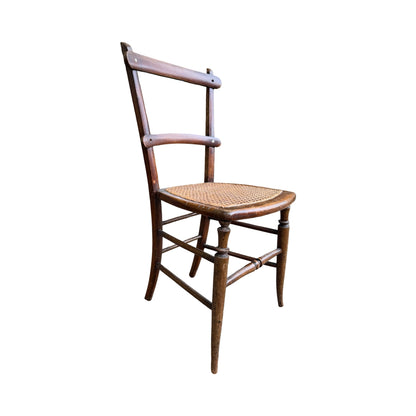 Antique Victorian Walnut Side Chair - Ornate Spindle Back & Woven Cane Bedroom Seat