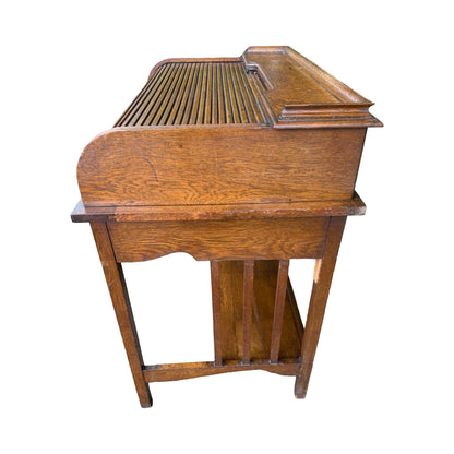 Antique Edwardian Oak Roll Top Desk - Small Tambour Front Writing Bureau 100cm