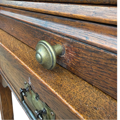 Antique Edwardian Oak Roll Top Desk - Small Tambour Front Writing Bureau 100cm