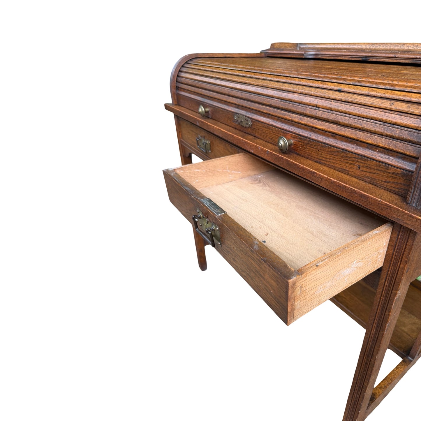 Antique Edwardian Oak Roll Top Desk - Small Tambour Front Writing Bureau 100cm