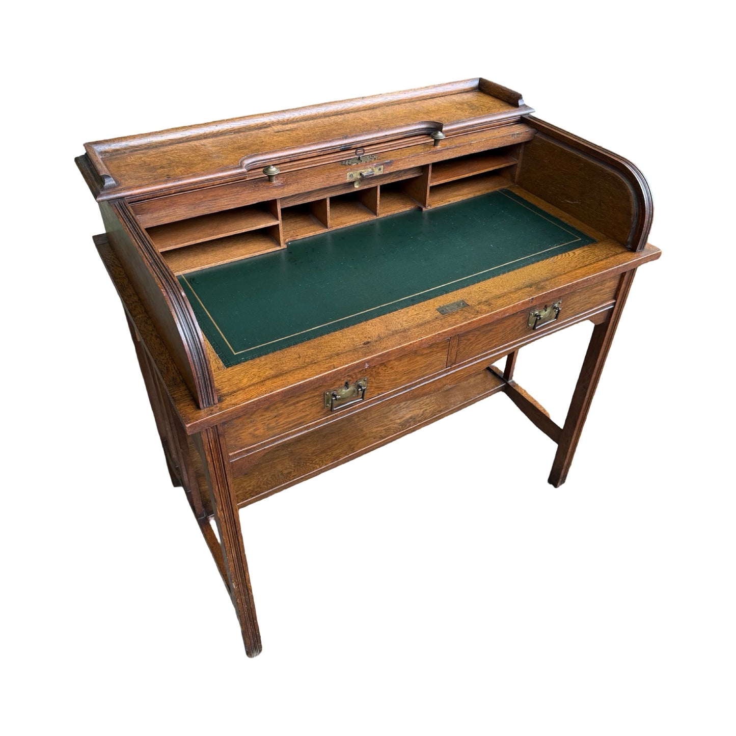 Antique Edwardian Oak Roll Top Desk - Small Tambour Front Writing Bureau 100cm