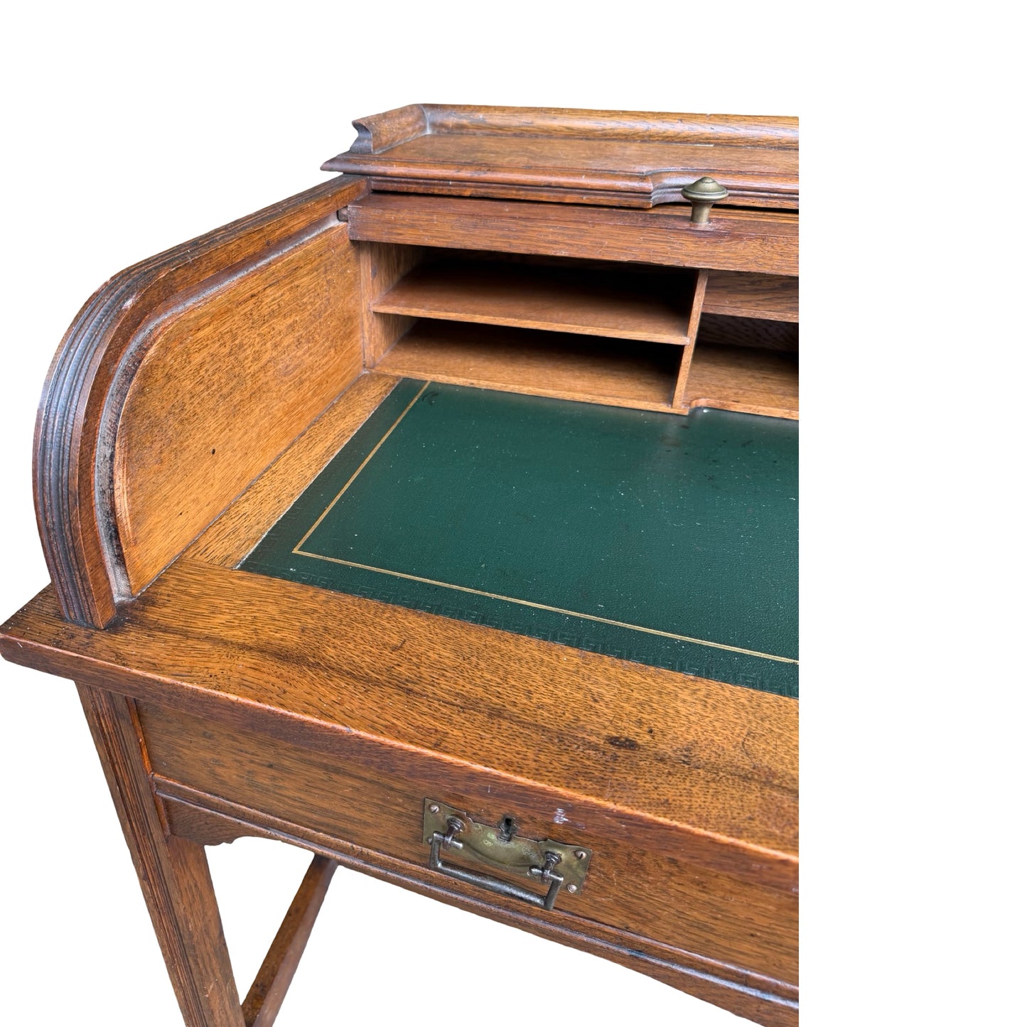 Antique Edwardian Oak Roll Top Desk - Small Tambour Front Writing Bureau 100cm