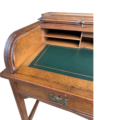 Antique Edwardian Oak Roll Top Desk - Small Tambour Front Writing Bureau 100cm