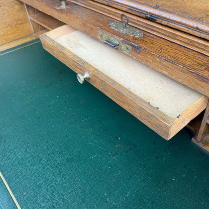 Antique Edwardian Oak Roll Top Desk - Small Tambour Front Writing Bureau 100cm