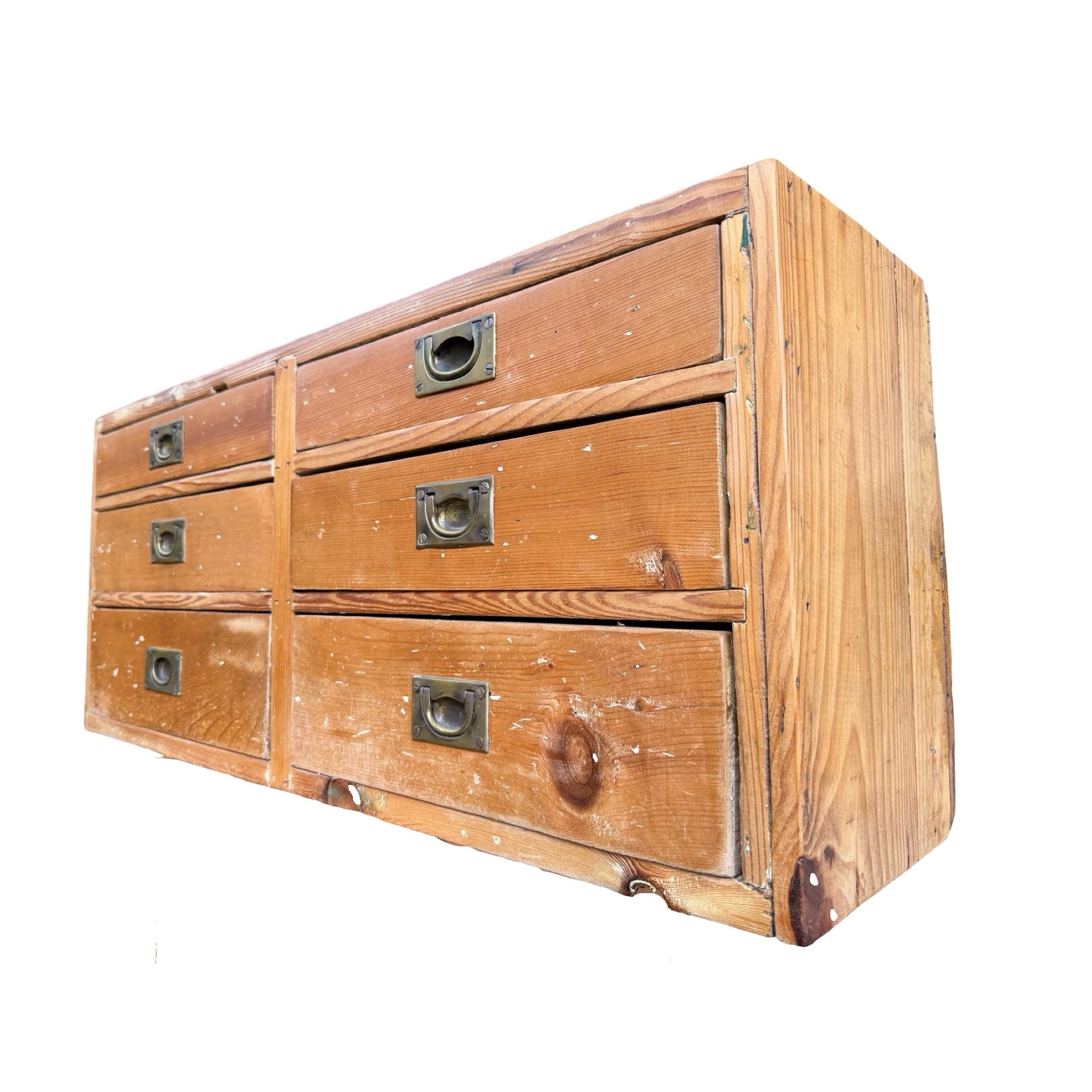 Antique Victorian Pine Collector's Chest - 6 Drawer Apothecary Campaign Unit 84cm