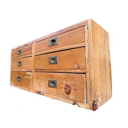 Antique Victorian Pine Collector's Chest - 6 Drawer Apothecary Campaign Unit 84cm