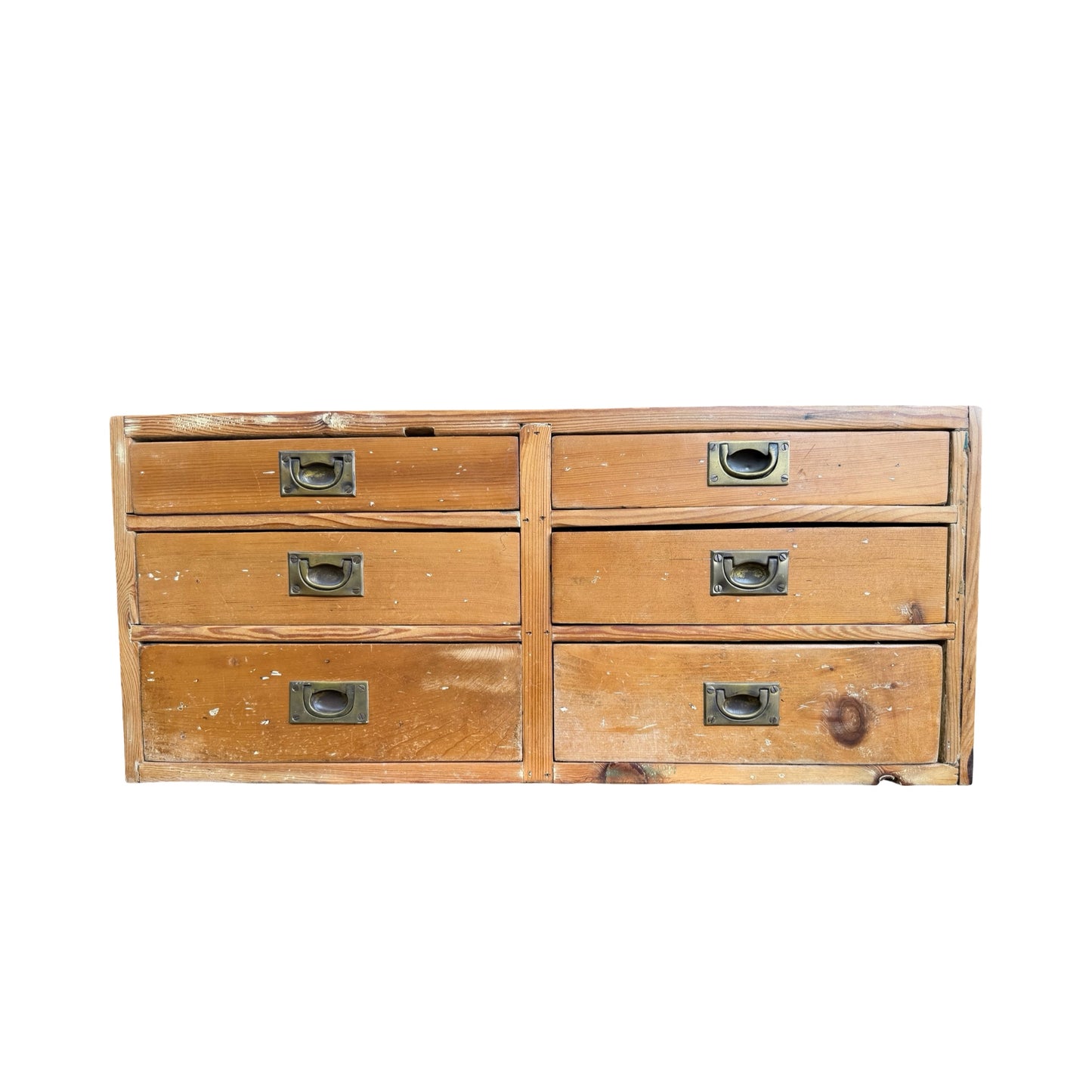 Antique Victorian Pine Collector's Chest - 6 Drawer Apothecary Campaign Unit 84cm