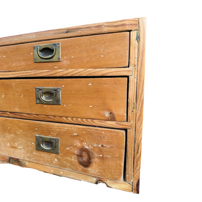 Antique Victorian Pine Collector's Chest - 6 Drawer Apothecary Campaign Unit 84cm