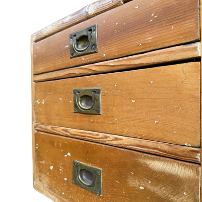 Antique Victorian Pine Collector's Chest - 6 Drawer Apothecary Campaign Unit 84cm