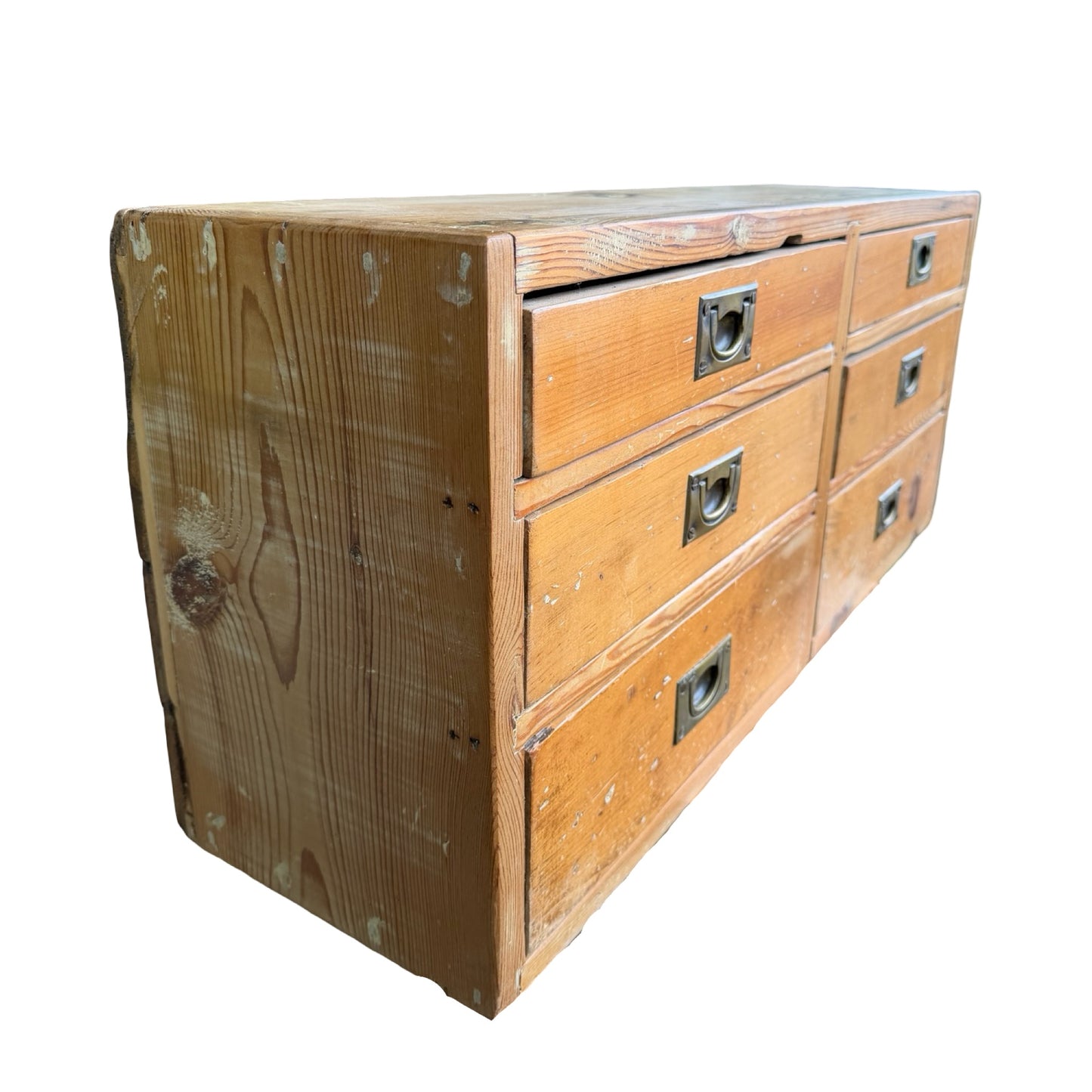 Antique Victorian Pine Collector's Chest - 6 Drawer Apothecary Campaign Unit 84cm