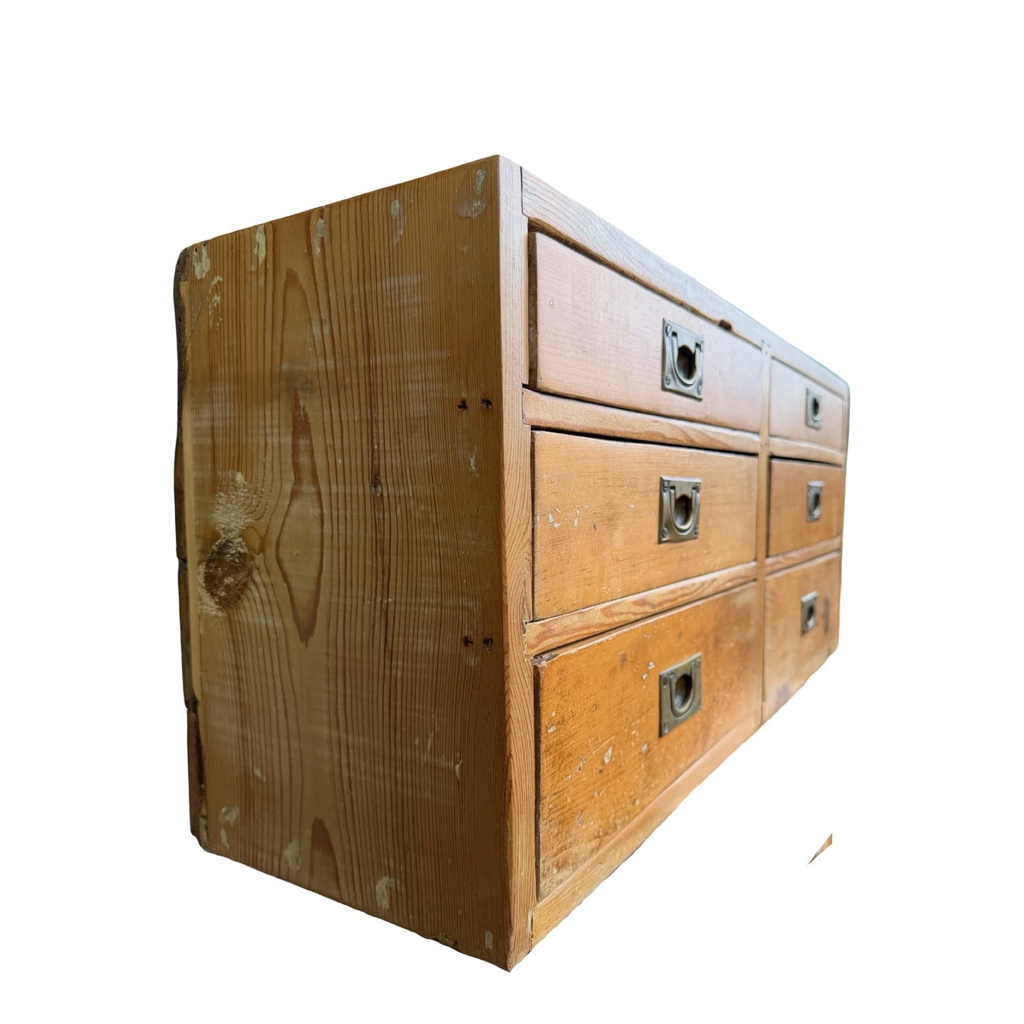 Antique Victorian Pine Collector's Chest - 6 Drawer Apothecary Campaign Unit 84cm