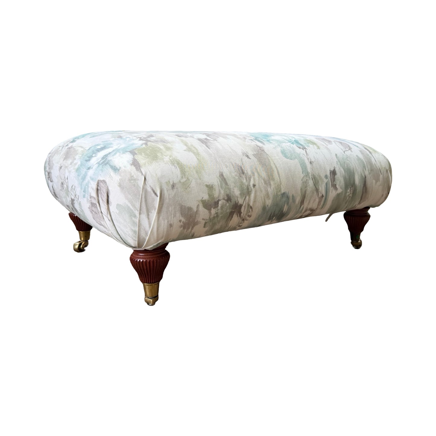 Modern Large Upholstered Ottoman - Floral Footstool with Turned Legs 88cm