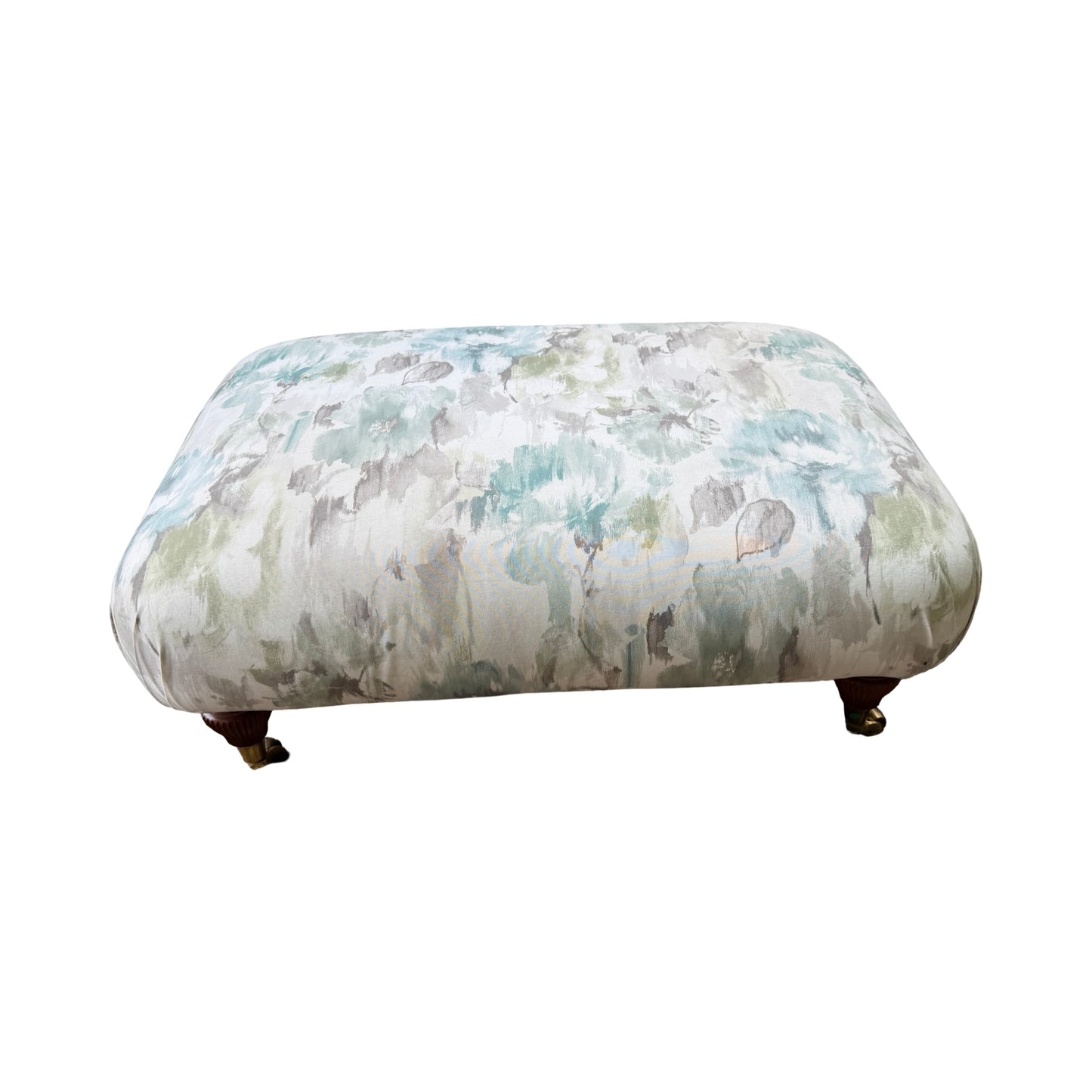 Modern Large Upholstered Ottoman - Floral Footstool with Turned Legs 88cm