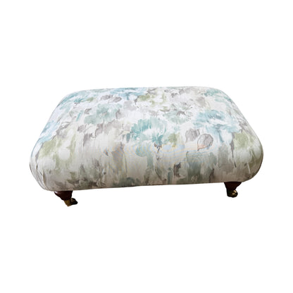 Modern Large Upholstered Ottoman - Floral Footstool with Turned Legs 88cm