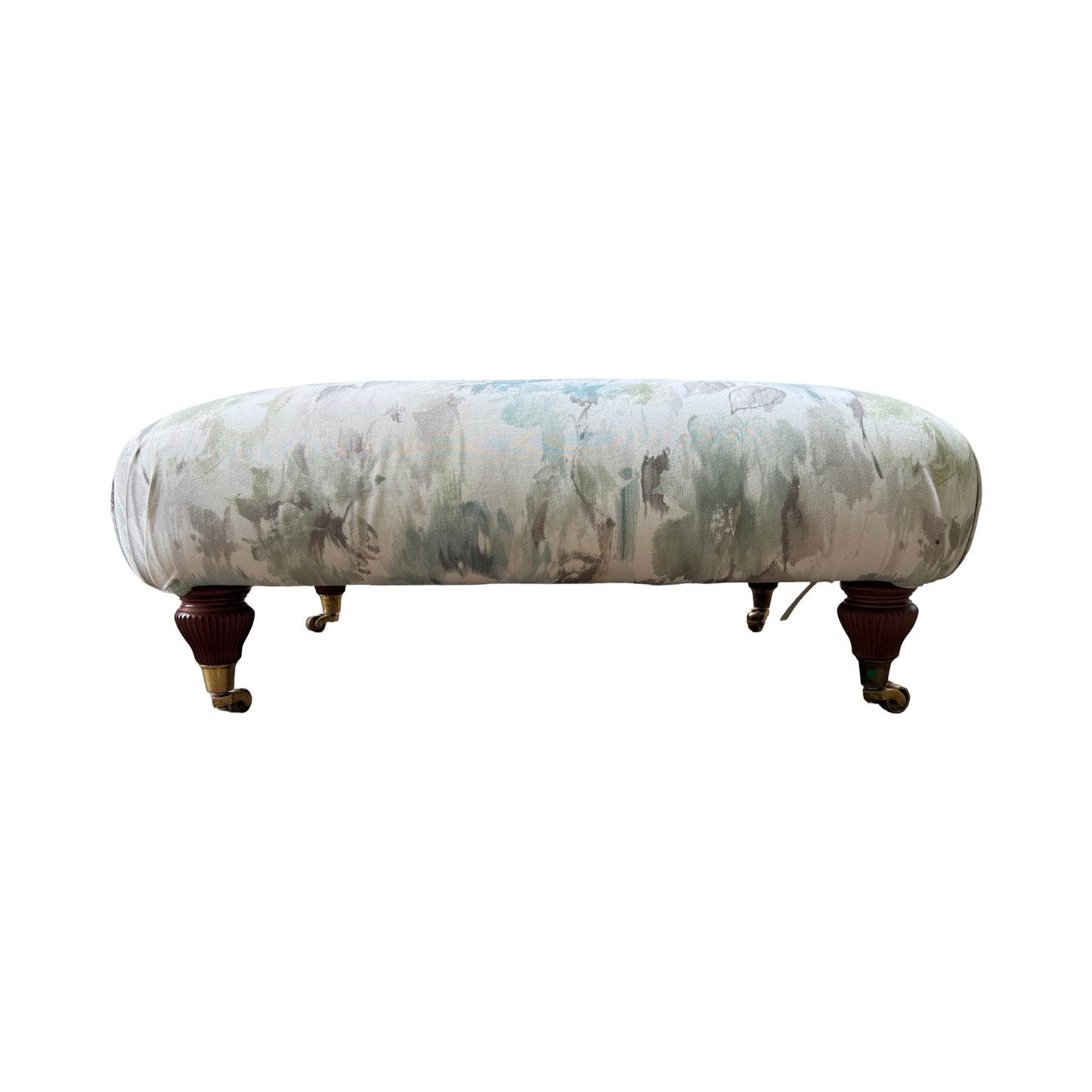 Modern Large Upholstered Ottoman - Floral Footstool with Turned Legs 88cm