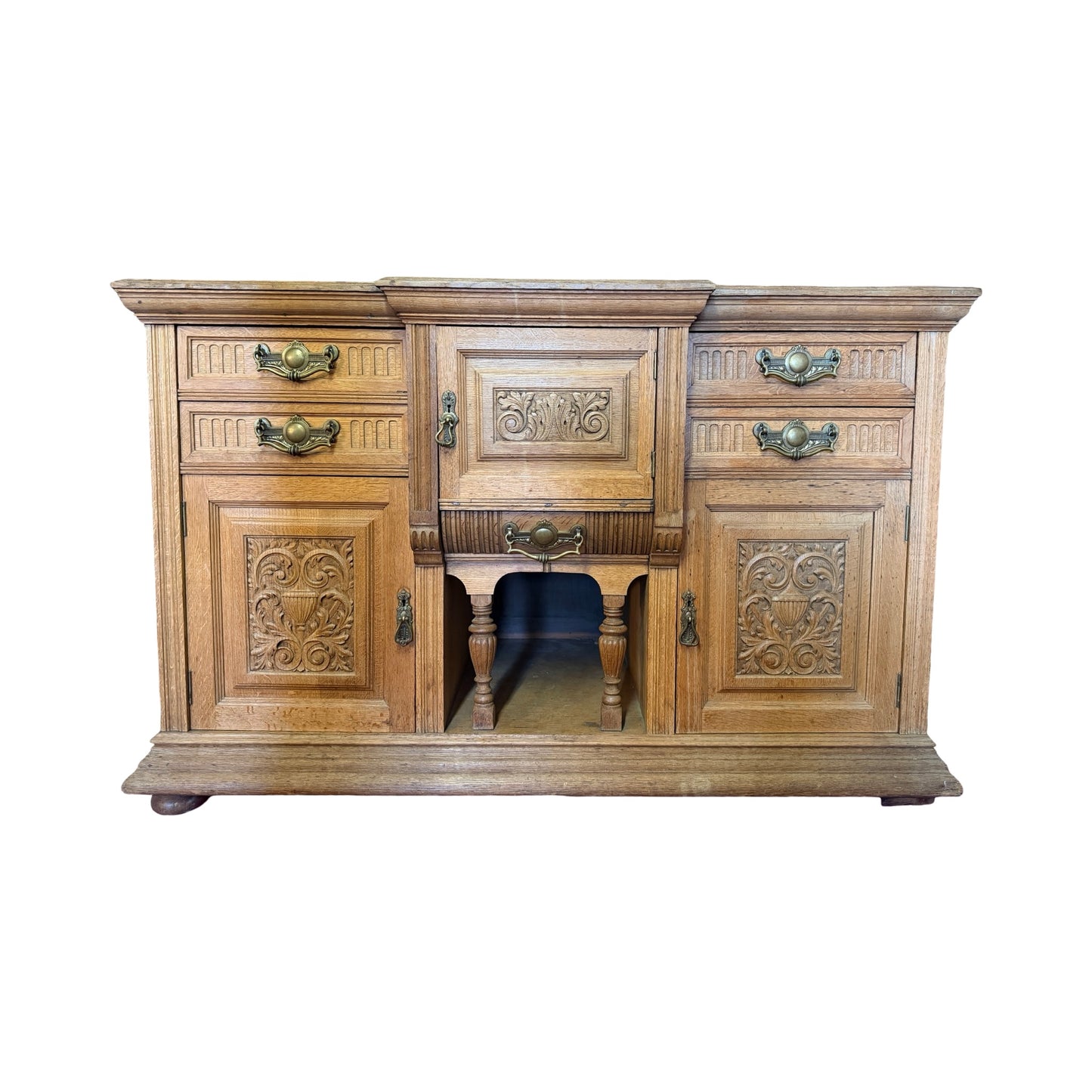 Antique Victorian Carved Oak Sideboard - Large 156cm Buffet Dresser Storage Unit