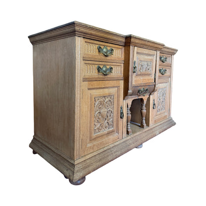 Antique Victorian Carved Oak Sideboard - Large 156cm Buffet Dresser Storage Unit