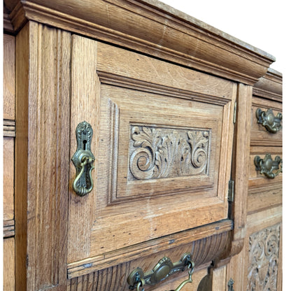 Antique Victorian Carved Oak Sideboard - Large 156cm Buffet Dresser Storage Unit
