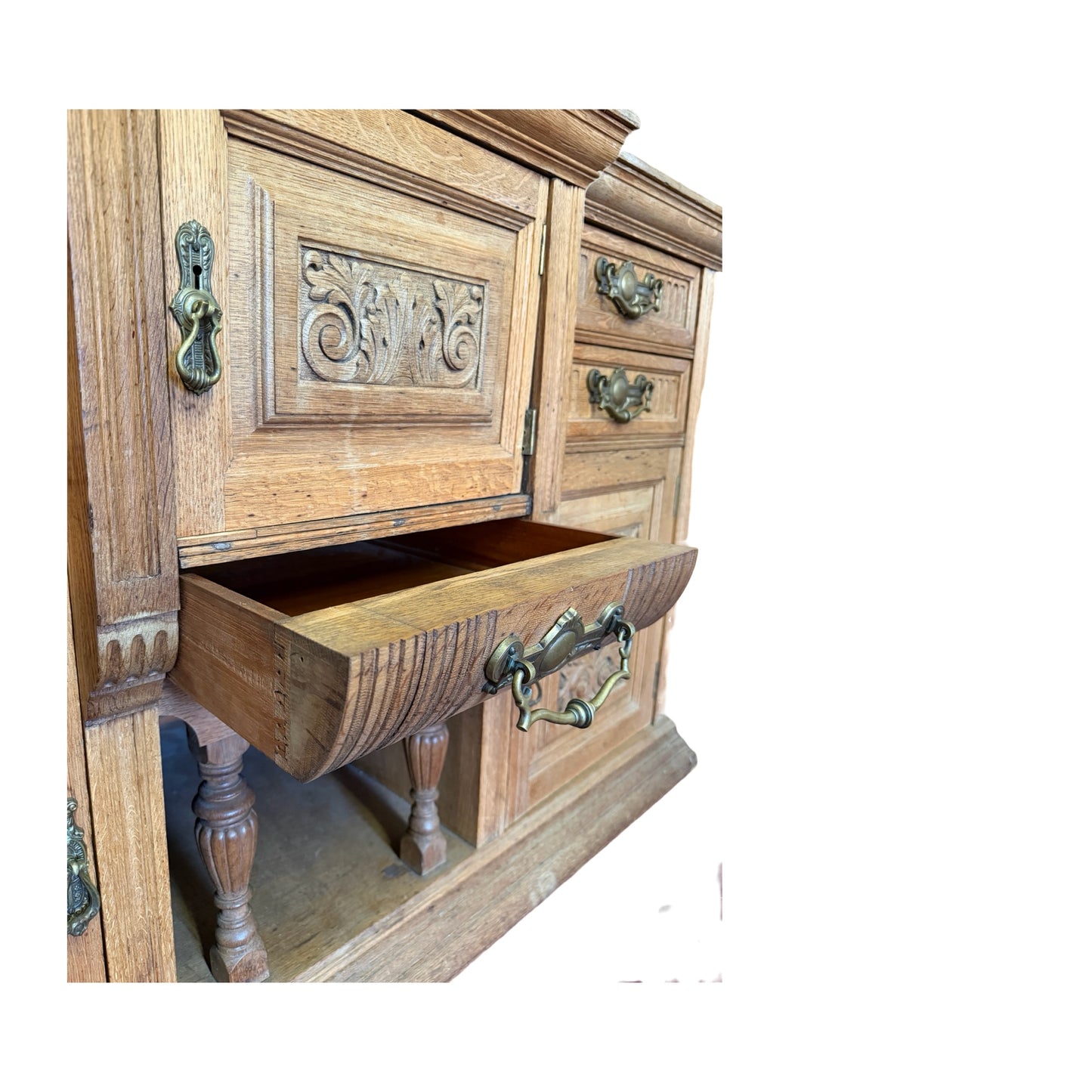 Antique Victorian Carved Oak Sideboard - Large 156cm Buffet Dresser Storage Unit