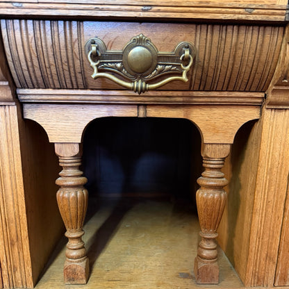 Antique Victorian Carved Oak Sideboard - Large 156cm Buffet Dresser Storage Unit