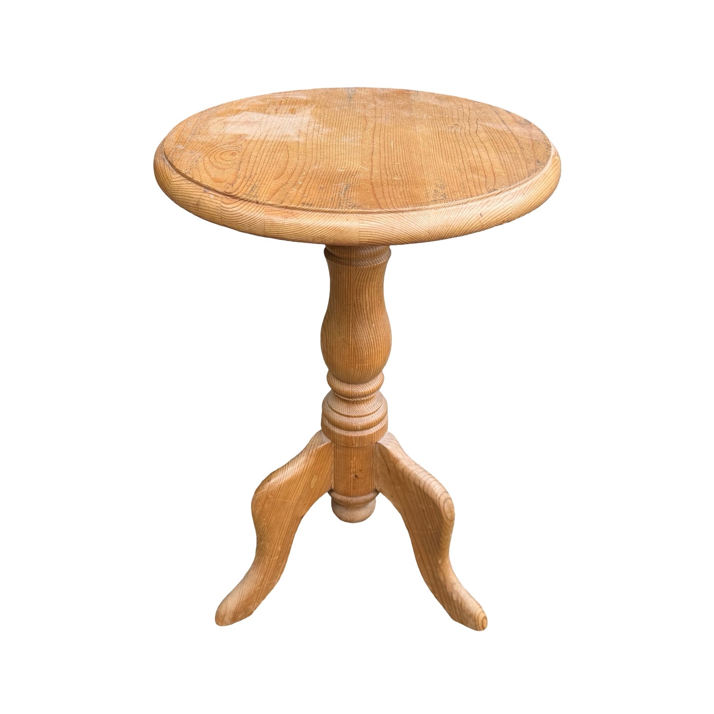 Contemporary Waxed Pine Side Table - Round Tripod Pedestal Wine Table