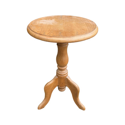 Contemporary Waxed Pine Side Table - Round Tripod Pedestal Wine Table