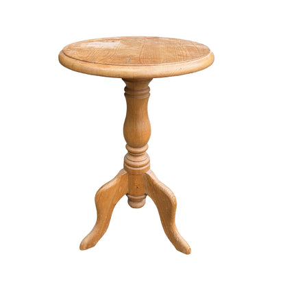 Contemporary Waxed Pine Side Table - Round Tripod Pedestal Wine Table
