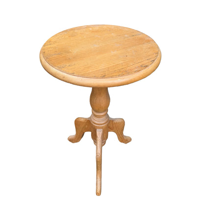 Contemporary Waxed Pine Side Table - Round Tripod Pedestal Wine Table