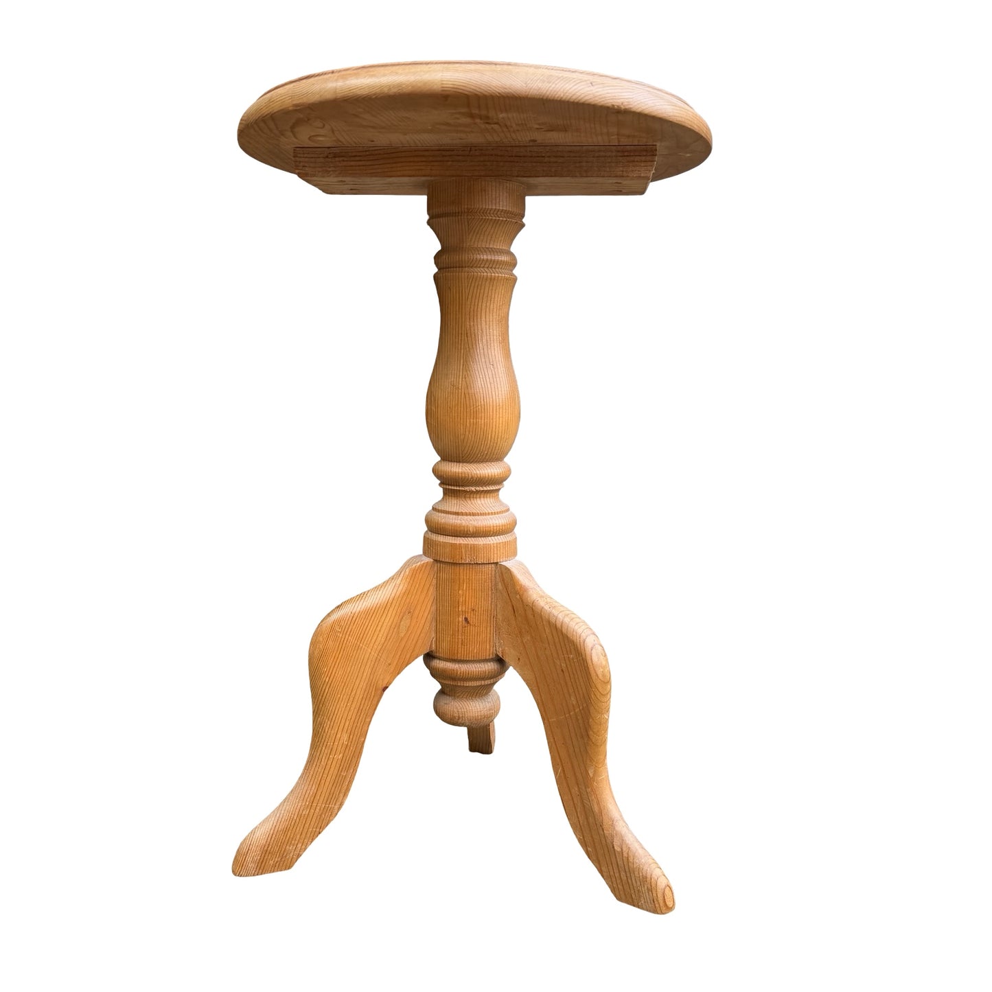 Contemporary Waxed Pine Side Table - Round Tripod Pedestal Wine Table