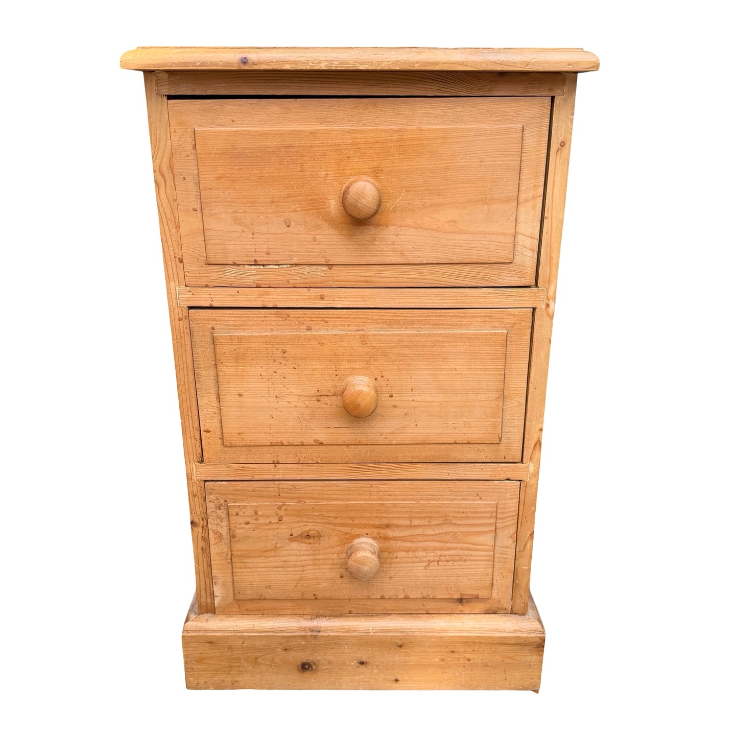 Contemporary Pine Bedside Chest - 3 Drawer Slim Nightstand Storage Unit 66cm
