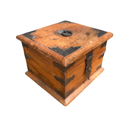 Vintage Indian Trinket Box - Rustic Iron Bound Jewellery Chest