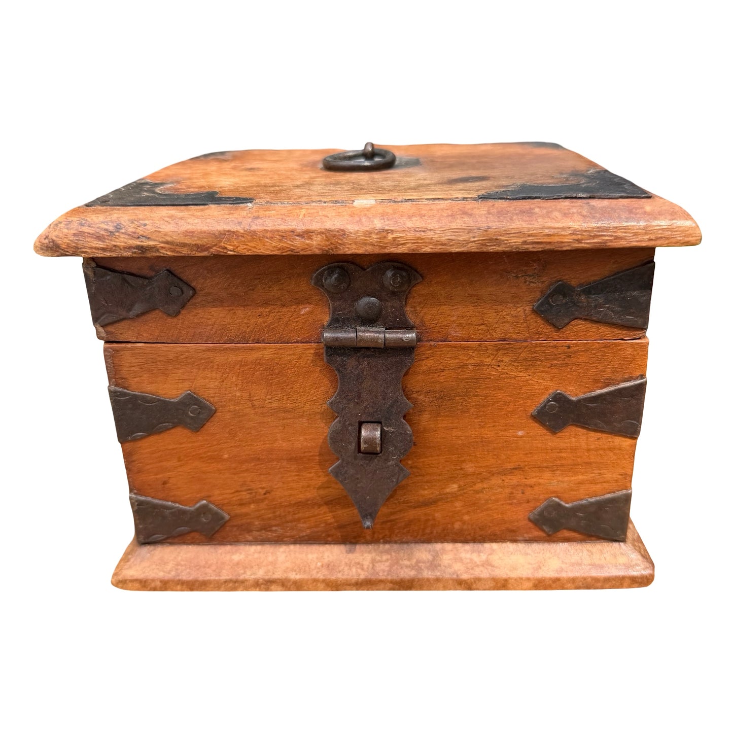 Vintage Indian Trinket Box - Rustic Iron Bound Jewellery Chest