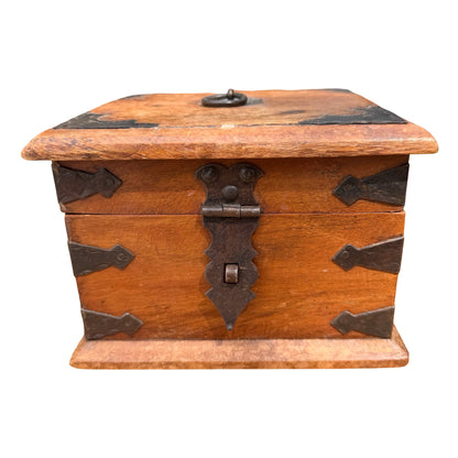Vintage Indian Trinket Box - Rustic Iron Bound Jewellery Chest