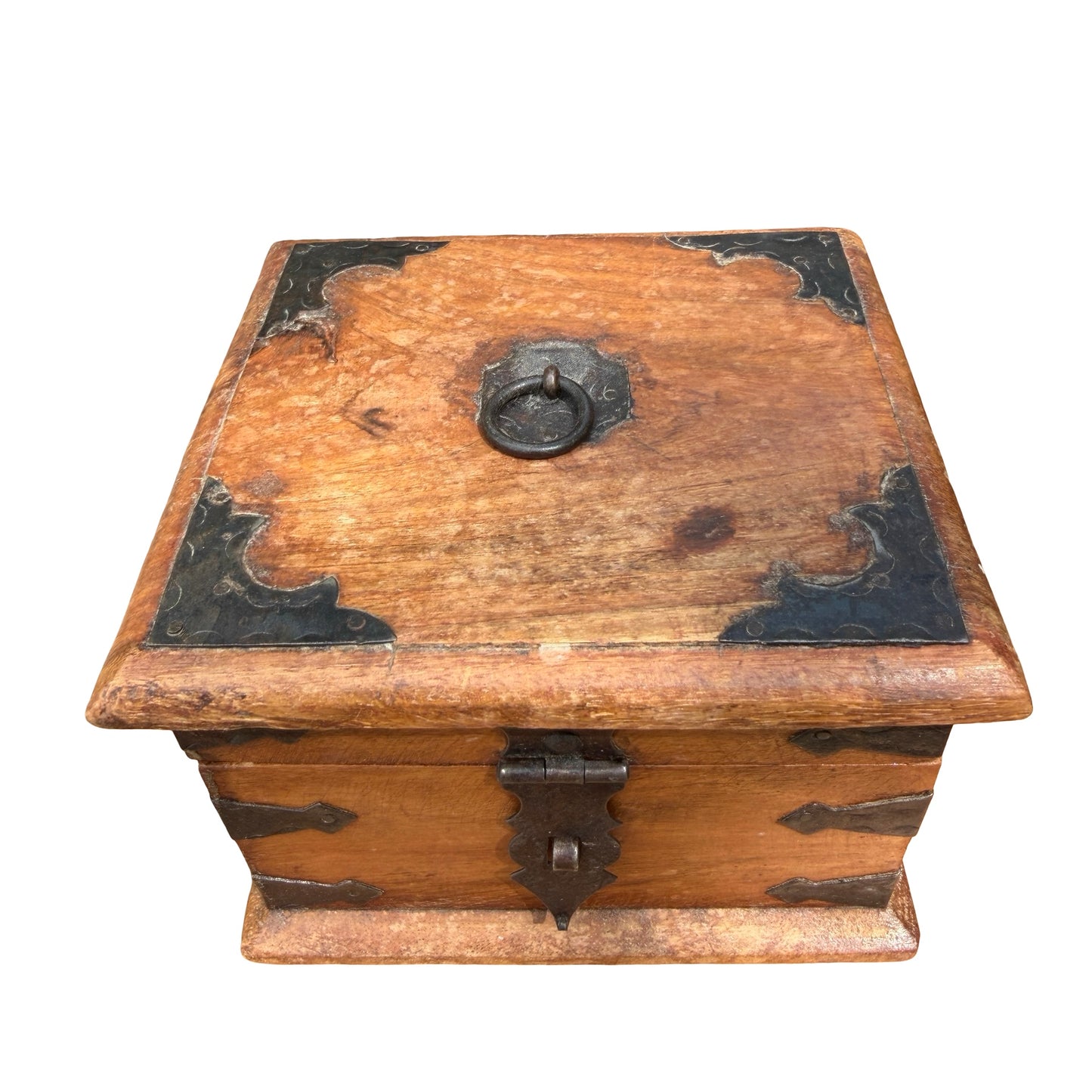 Vintage Indian Trinket Box - Rustic Iron Bound Jewellery Chest