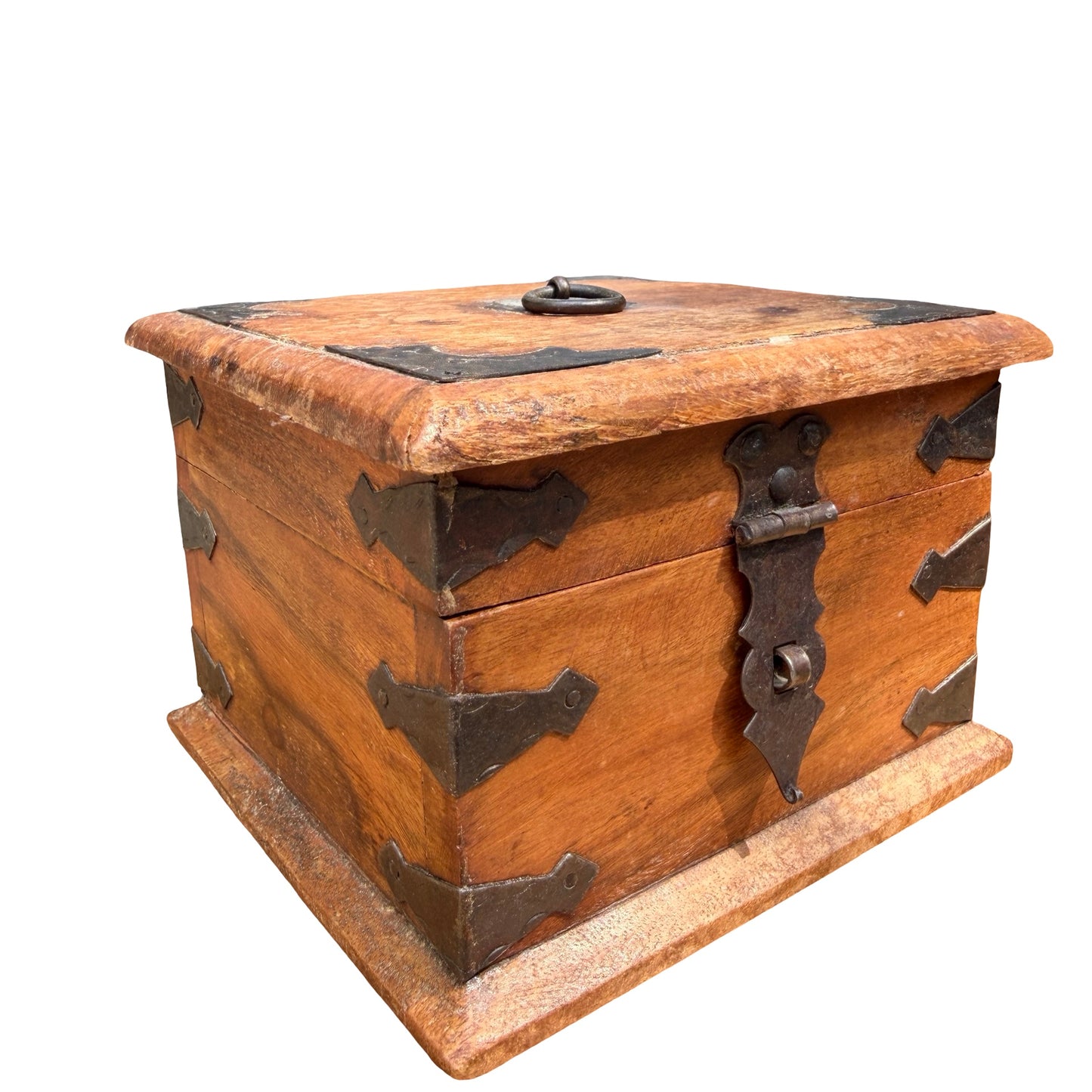 Vintage Indian Trinket Box - Rustic Iron Bound Jewellery Chest