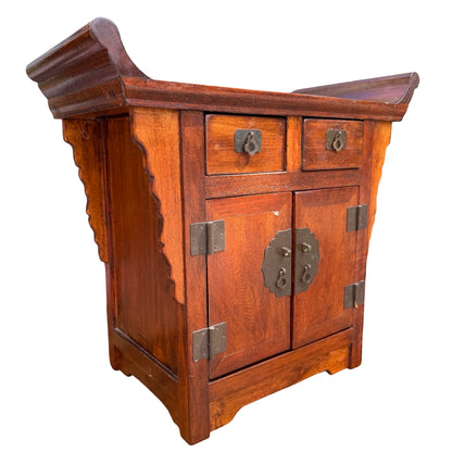 Small Vintage Oriental Altar Cabinet - Carved Tabletop Sideboard Cupboard 50cm