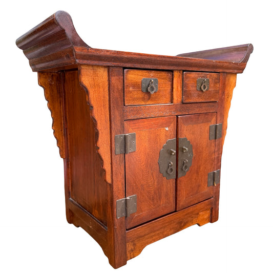 Small Vintage Oriental Altar Cabinet - Carved Tabletop Sideboard Cupboard 50cm