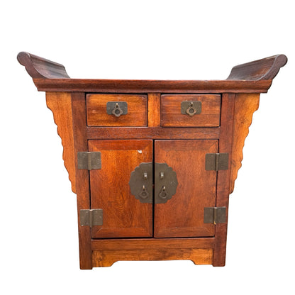 Small Vintage Oriental Altar Cabinet - Carved Tabletop Sideboard Cupboard 50cm