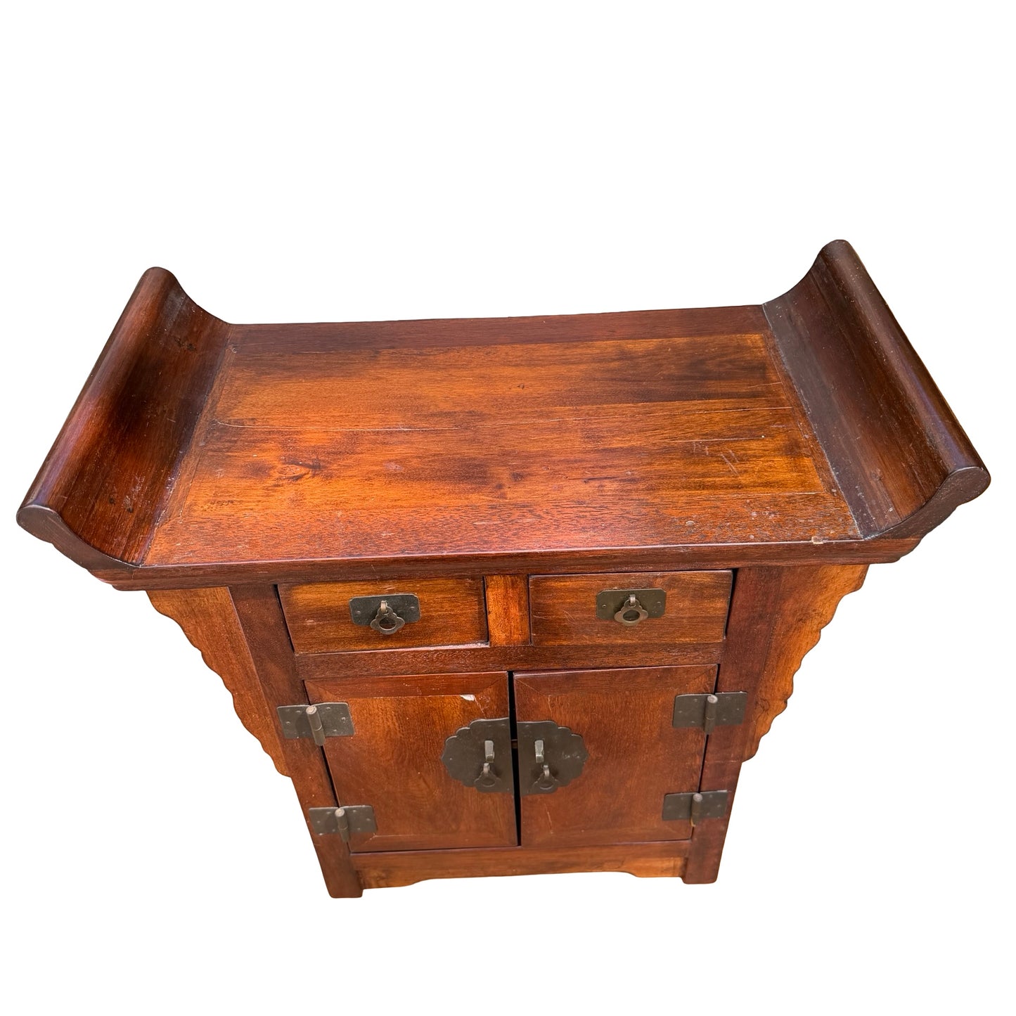 Small Vintage Oriental Altar Cabinet - Carved Tabletop Sideboard Cupboard 50cm