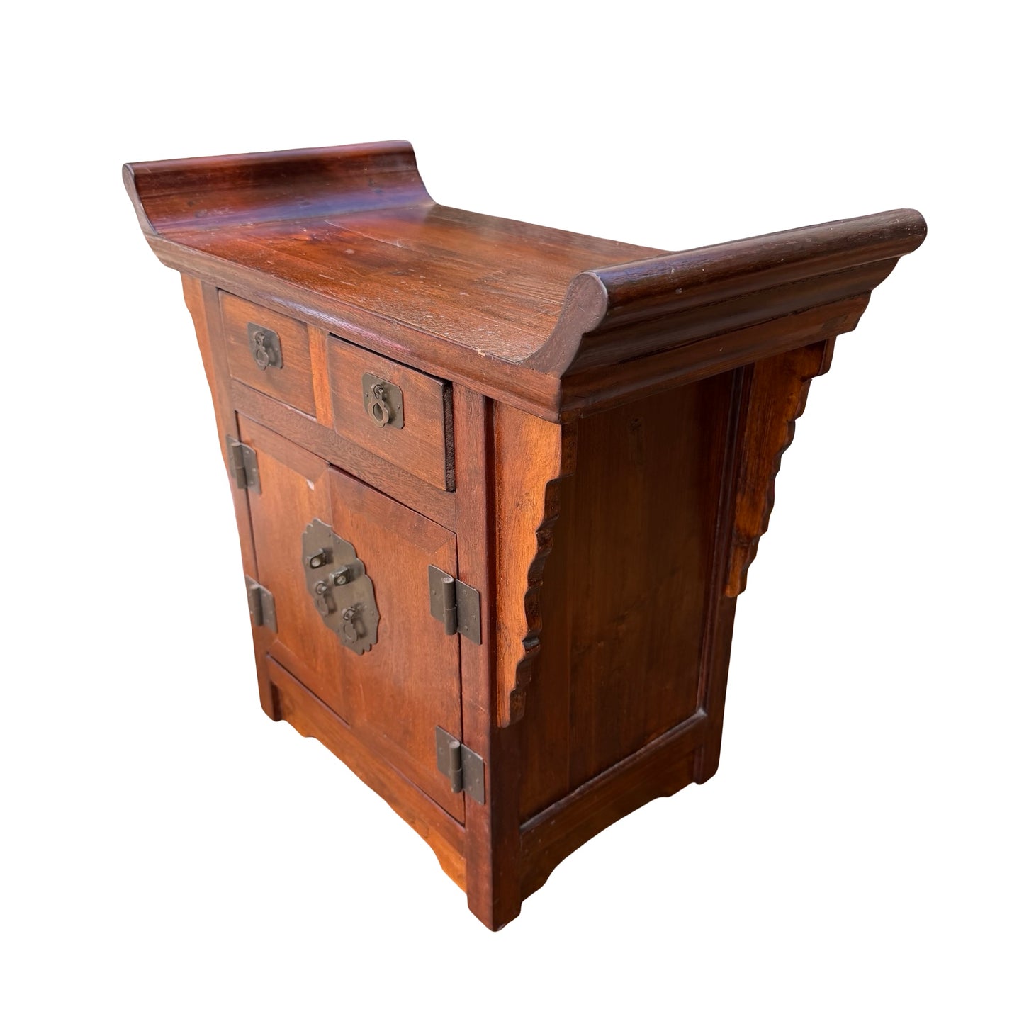 Small Vintage Oriental Altar Cabinet - Carved Tabletop Sideboard Cupboard 50cm