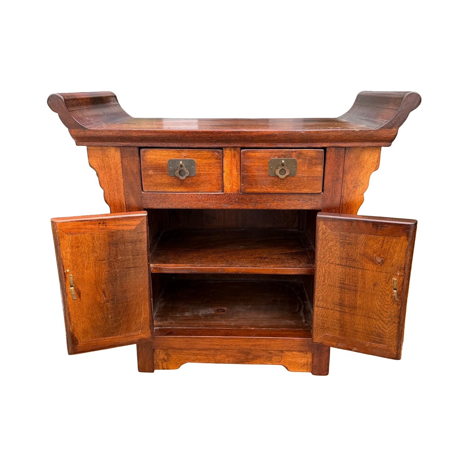 Small Vintage Oriental Altar Cabinet - Carved Tabletop Sideboard Cupboard 50cm