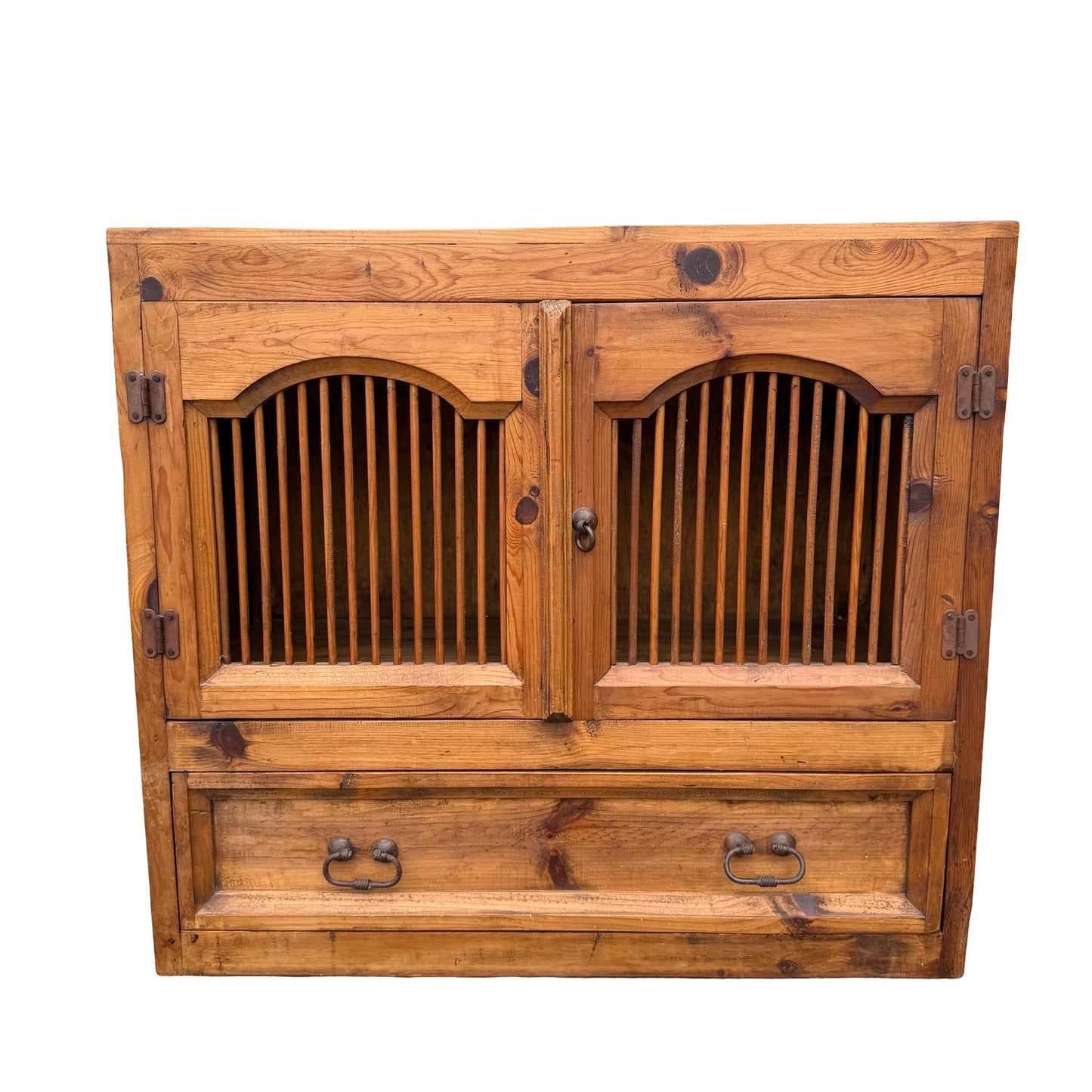 Mexican Pine Cabinet - Rustic Slatted Cupboard & Drawer - Large Storage Unit 98cm